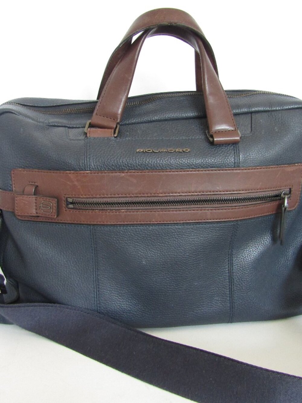 Piquadro Men's Blue/Brown  Leather Work Bag Briefcase